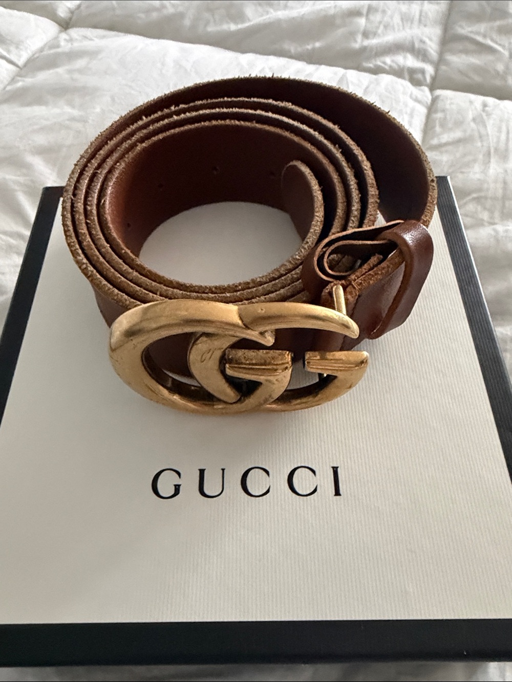 Gucci Brown Leather Belt with Gold Double G Buckle